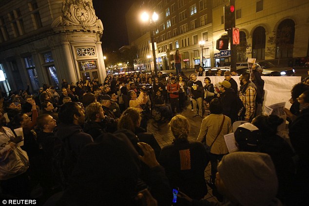 Protests in Oakland, California, turned violent during the evening when some in a crowd of 150 protesters threw rocks and broke windows