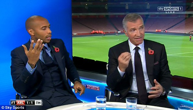 Former Arsenal striker and fellow Sky pundit Thierry Henry (left) cut across Souness in mid-speech 