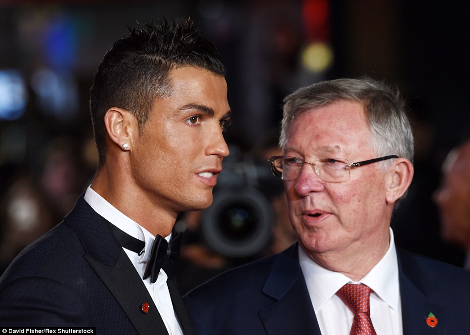 Cristiano Ronaldo meets up with Sir Alex Ferguson at the Leicester Square premiere of his eponymous film 'Ronaldo' on Monday evening