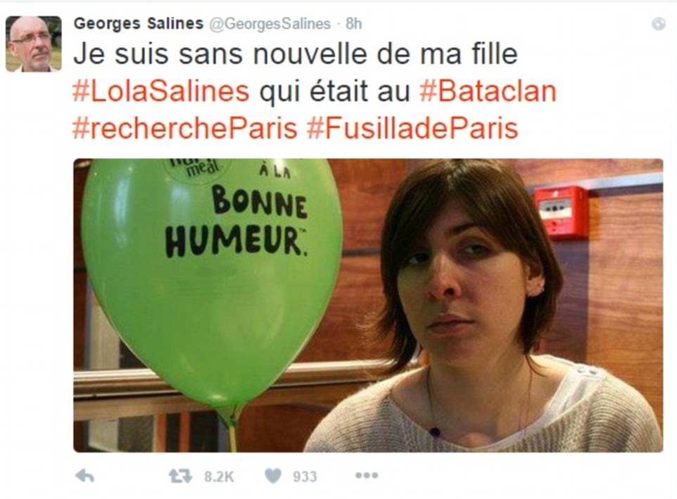 Georges Saline is one of the parents looking for their children: Last night, he tweeted his appeal in the desperate hope finding her