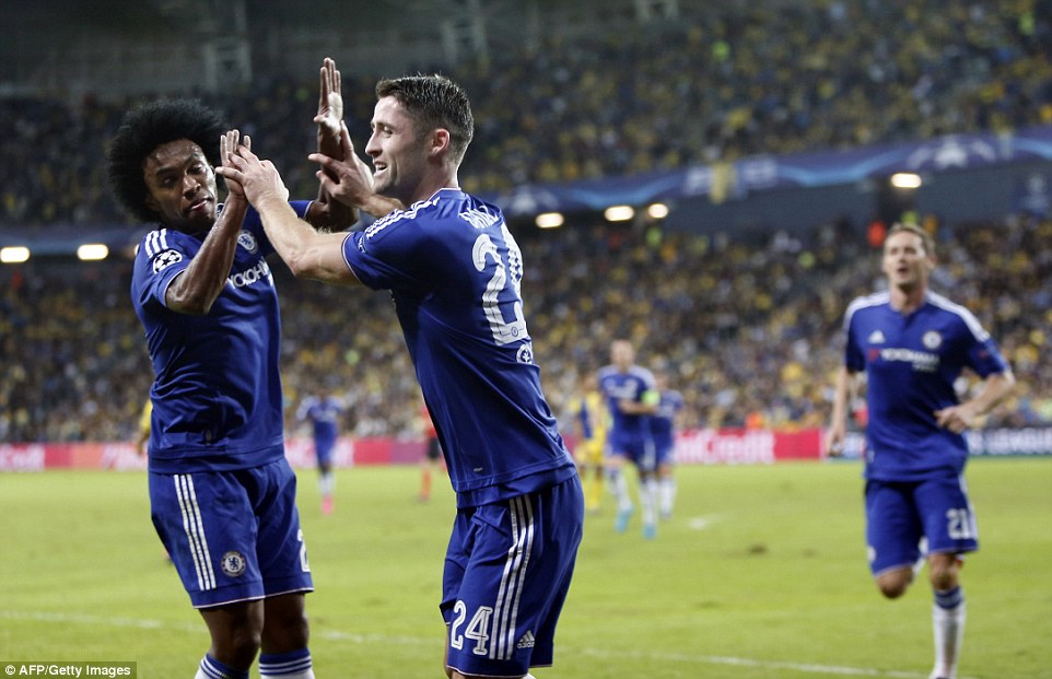 Brazil international Willian was on the scene to congratulate Cahill following his 20th-minute opener against the Israeli outfit 